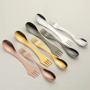 Wholesale Stainless Steel Cutlery Outdoor Camping Metal 2 In 1 Spoon Fork And 3 In 1 Spoon Fork Knife Combo