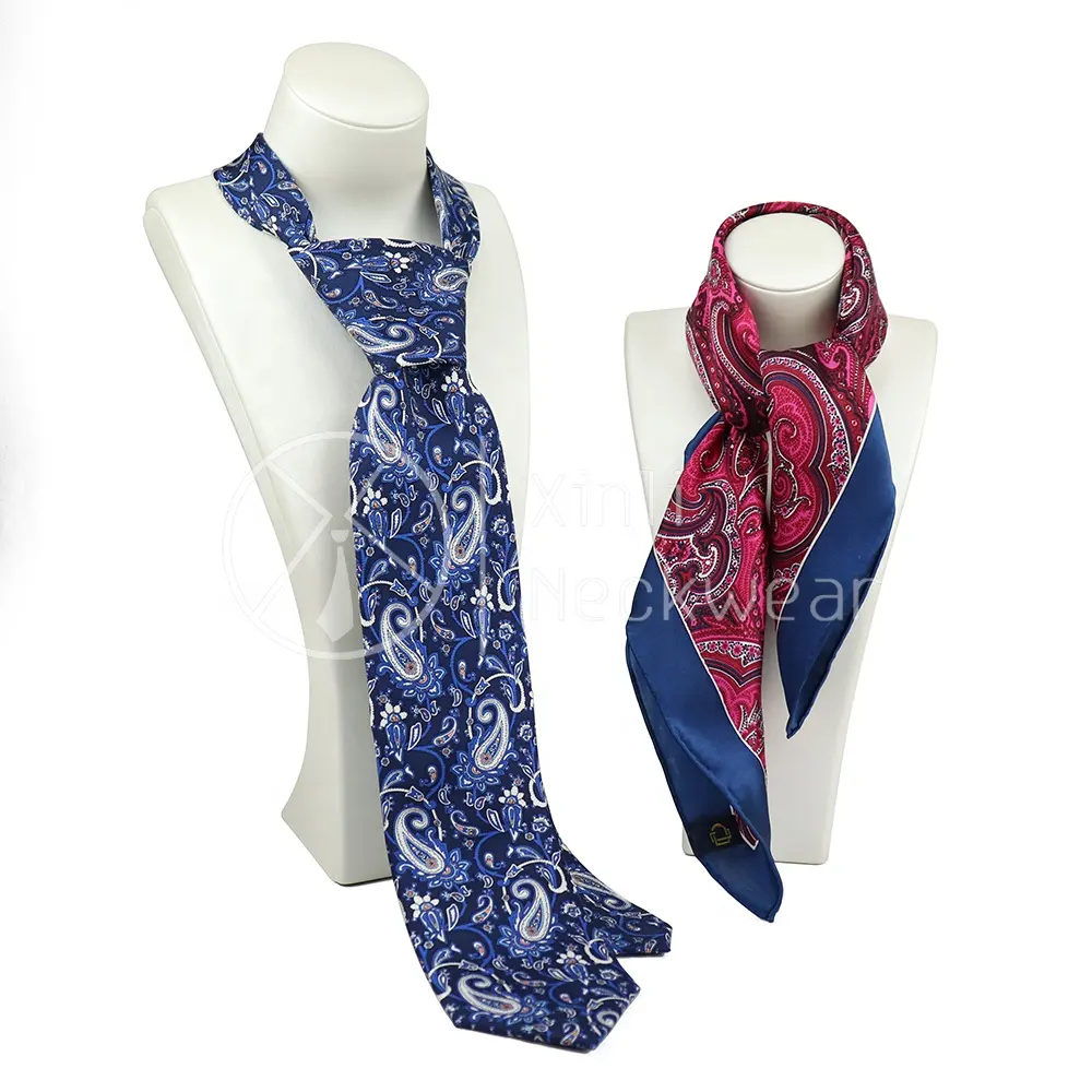 Китайский поставщик, повседневный темно-синий розовый шарф с принтом пейсли, галстуки, индивидуальный 100% чистый шелк, женские шарфы, галстуки, мужской комплект