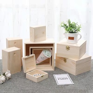 Caja de Madera Cuadrada DIY de Pino con Cerradura para Regalos, Caja de Recuerdos para Bodas y Fiestas, Grosor Personalizable, Origen Condado de Cao - Product Image 1