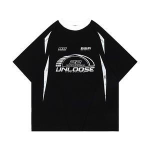 À la mode unisexe hommes course Style moto T-Shirt personnalisé épissage lourd manches courtes 100% coton coupe ample col rond - Product Image 2