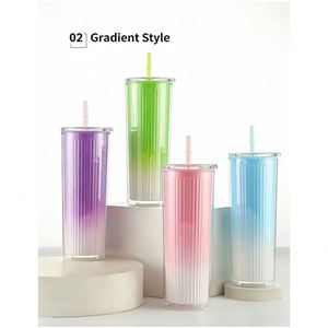 Gobelet personnalisable à double paroi striée de 24 oz avec paille transparente, idéal pour la décoration artisanale et la personnalisation en résine - Product Image 3