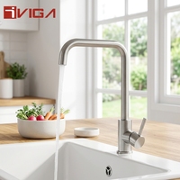 Robinet de cuisine contemporain en acier inoxydable 304, montage sur plan, monocommande, finition brossée, garantie 5 ans, céramique