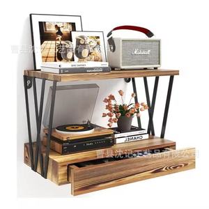 Wooden Double Layer Wall <b>Shelf</b> With Drawer Solid Wood Storage Rack For Bedroom Living Room <b>Desktop</b> Organizer - Product Image 1