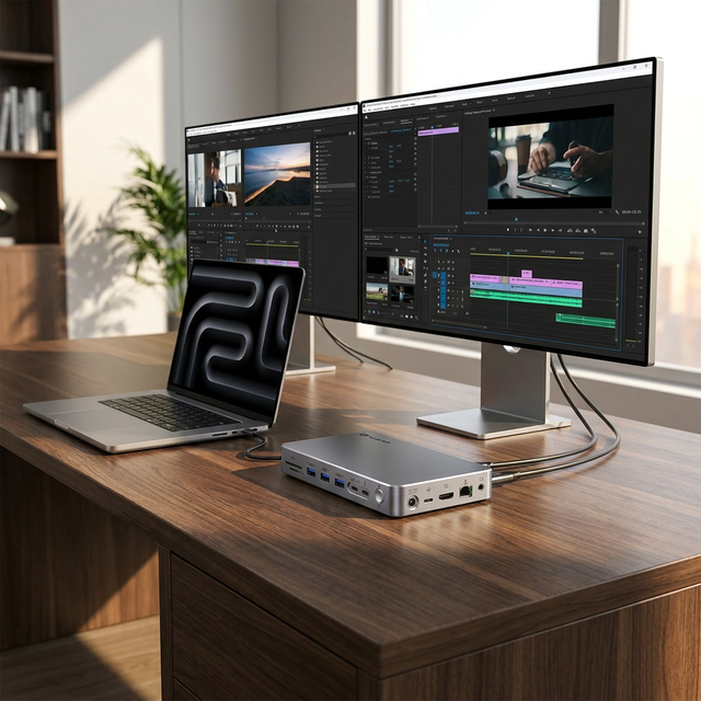 New 15-in-1 Thunderbolt 5 Docking Station 120Gbps NVMe SSD Slot 8K Triple Display 2.5G Ethernet SD4.0 USB-C Hub Stock
