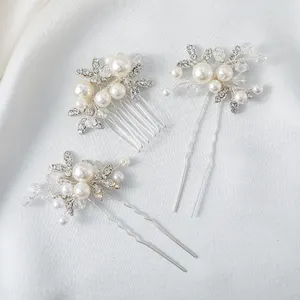 Wholesale Bridal Fancy Hair pins Vintage Crystal Bride Set 2 Pieces Rhinestone Hair pin and 1 Hair Combs