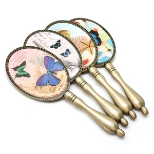 Custom Antique Bronze Metal Hand Handle Makeup Mirror with Epoxy Logo Printing for Promotions