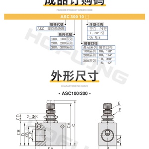 ASC200-08 ASC100-06ชุด ASC ASC300-15 ASC300-10ควบคุมการไหลของอากาศแบบ PNEUMATIC ทางเดียว - Product Image 5