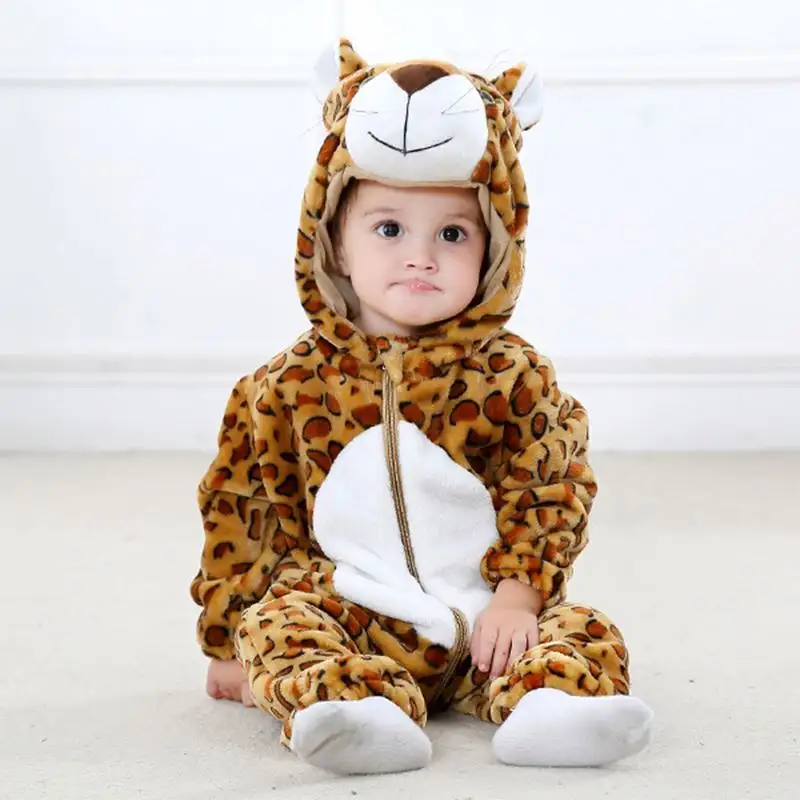 2023 New 0-3Years Autumn Winter Newborn Clothes Boys' Girls' Baby Flannel Animal Hooded Jumpsuit Romper