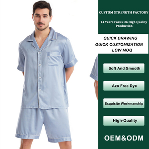 <strong>Dressing</strong> <strong>Gown</strong> <strong>Men</strong> Imitated <strong>Silk</strong> Pajama Set Two Pieces with Short Sleeve Luxury and Comfortable Button-down Pajamas Homewear - Product Image 3