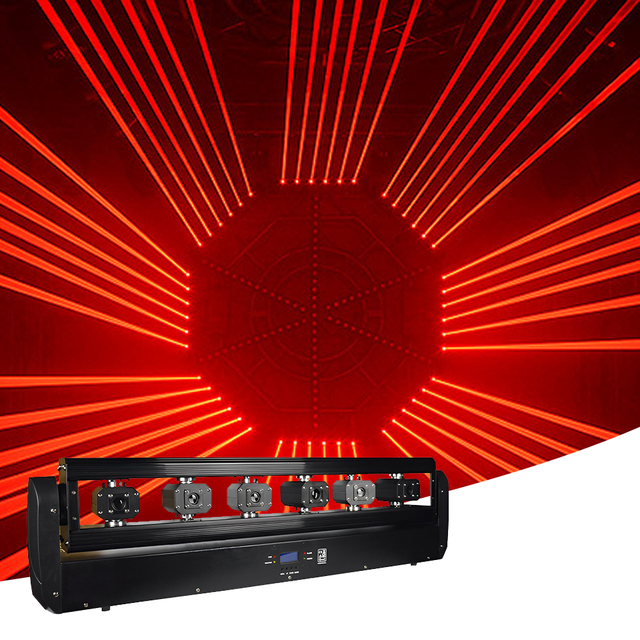 6 Heads Shake Moving Head Laser Light Red 500mw DJ Beam Line Scanner DMX512 Control Pan 120/Tilt 270 for Party Night Club Stage