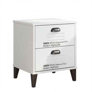 Comodino VIKEN in Legno Ingegnerizzato Bianco, Mobile Moderno per Camera da Letto con 2 Cassetti - Product Image 1