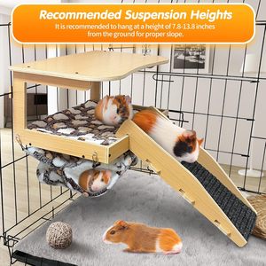 Cachette pour cochon d'Inde en bois naturel, lit amovible pour cochon d'Inde, <span class=keywords><strong>habitat</strong></span> pour petits animaux avec hamac suspendu, escalier et <span class=keywords><strong>coussin</strong></span> - Product Image 5