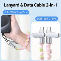 Kabel Pengisian Cepat Dual Type-C PD 60W, Kabel Data 2-in-1 Lepas Pasang Model Gelang Tali Ponsel, Anyaman Mewah Anti-jatuh untuk Smartphone