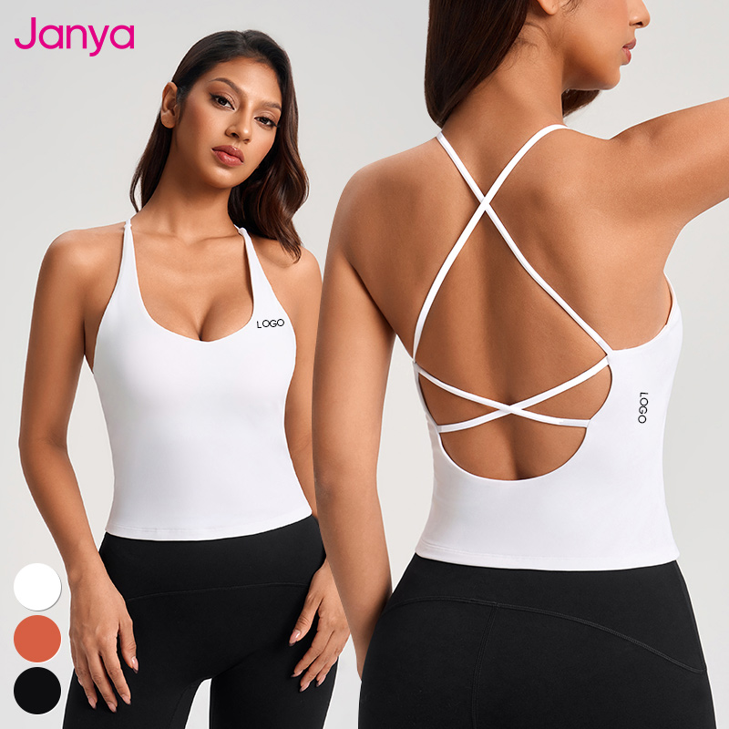 Janya Breathable Moisture-wicking Active Gym Clothing Sleeveless Cross Back Sports Tops Sexy V Neckline Fitness Yoga Tank Top