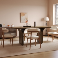 Table à manger rectangulaire ATUNUS de style luxe léger avec pieds arqués en bois clair, petite table de salle à manger pour salon domestique