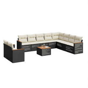 Set Divano da Esterno in Rattan Bianco Crema e Nero, 7 Posti, Design Moderno e Contemporaneo - Product Image 1