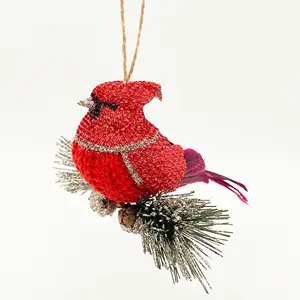 Pájaro cardinal artificial con aguja de pino, nuevo diseño, 2023