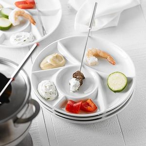 Ensemble de 4 <span class=keywords><strong>assiettes</strong></span> <span class=keywords><strong>à</strong></span> <span class=keywords><strong>fondue</strong></span> rondes en grès blanc <span class=keywords><strong>Assiettes</strong></span> <span class=keywords><strong>à</strong></span> dîner en céramique Plateaux de service parfaits pour servir la <span class=keywords><strong>fondue</strong></span> - Product Image 3