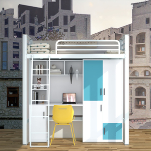 Lit d'art moderne coloré à deux étages en acier-bois-fer Bureau de lit superposé durable pour les employés <span class=keywords><strong>Étudiant</strong></span>s dortoir-appartement - Product Image 4