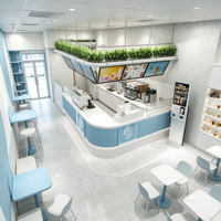 Comptoir de bar à café incurvé de luxe personnalisé avec éclairage LED, écologique et facile à nettoyer pour les cafés et les magasins de détail