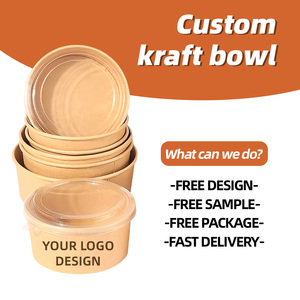 Rifornimento di fabbrica di carta Kraft <span class=keywords><strong>usa</strong></span> <span class=keywords><strong>e</strong></span> <span class=keywords><strong>getta</strong></span> ciotola rotonda 500ml ~ 1450ml materiale <span class=keywords><strong>per</strong></span> imballaggio alimentare insalatiere con coperchio - Product Image 2