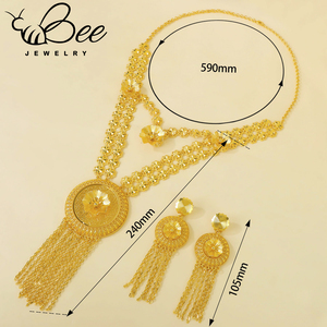 Collar Largo Personalizado Chapado en Oro Brasileño de 18K, Joyería Árabe para Novia, Aretes con Borlas, Conjuntos de Joyería para Bodas y Fiestas - Product Image 6