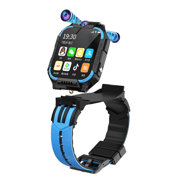 4G Kids Smartwatch with 1.83 Dual Camera GPS Wi-Fi Video AI Call Chronograph Function Rubber Band for Children Square Shape