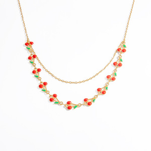 สร้อยคอจี้เชอร์รี่สไตล์ยุโรป ชุบทอง 18K หลายชั้น ดีไซน์ผลไม้ สำหรับงานปาร์ตี้ - Product Image 5