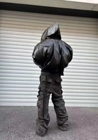Blouson Bomber en Cuir PU à Capuche Deux Pièces Unisexe Hiver Style Américain Rétro Coupe Ample avec Logo Avant