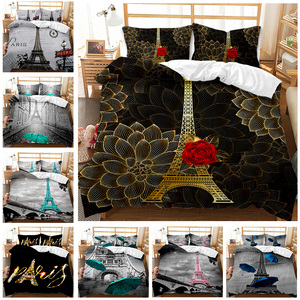 Juego de ropa de cama de tamaño completo, funda de edredón con estampado 3D de torre de París a la moda - Product Image 2