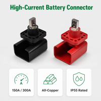 Conector de batería de litio de alta corriente 200A macho-hembra, montado en panel, a través de pared, para almacenamiento de energía, con contacto de latón y carcasa aislante.