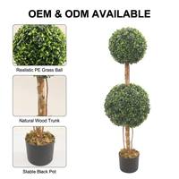 Boules de gazon artificielles hautes en buis double, résistantes aux UV, plantes d'intérieur/extérieur en bois naturel pour la décoration, vente en gros