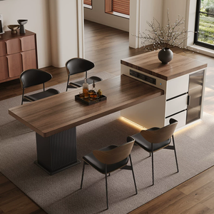 Table de salle à manger îlot en bois massif avec plateau télescopique intégré en pierre frittée, idéale pour les restaurants et les hôtels - Product Image 2