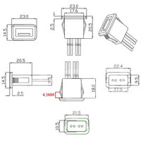 2-Pin/4-Pin USB 2.0 Kupfer Stecker/Buchse Stromanschluss Ladeanschluss PC-Gehäuse Datenschnittstelle Kabelverbinder