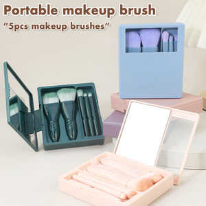 Low MOQ <b>Mini</b> Travel Makeup Brush <b>Kit</b> with Mirror Custom Logo Portable Brushes for Daily Makeup - Product Image 2