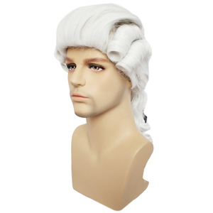 Abogado juez barroco Cosplay peluca rizada gris blanco negro hombres disfraz <span class=keywords><strong>pelucas</strong></span> Deluxe histórico largo sintético peluca para Halloween - Product Image 6