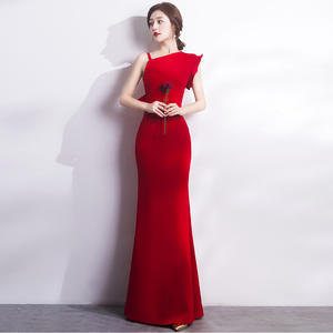 1016 # toasts de mariée hiver fête de mariage longue <span class=keywords><strong>bordeaux</strong></span> fiançailles queue de poisson robe de soirée femme - Product Image 2