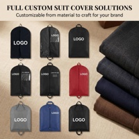 Housse de costume pliable anti-poussière minimaliste noire unie avec logo personnalisé, en polyester, best-seller pour les détaillants en ligne