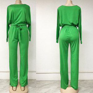 Mono de manga larga de algodón informal para mujer de gran oferta con botón de encaje patrón Vintage Color sólido cinturón de una pieza - Product Image 2