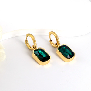 Pendientes de Aro de Cristal con Engaste Geométrico, Acero Inoxidable, Uso Diario, Tono Dorado - Product Image 2