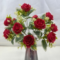 Têtes de bouquet de roses artificielles Austin en soie avec feuilles argentées pour la décoration de vase de mariage