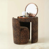 Coiffeuse d'angle en bois de luxe vintage et antique, rembourrée, avec miroir pliable et tabouret, pour chambre à coucher