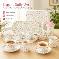 Service de table en porcelaine personnalisable, assiette ovale carrée en céramique florale artistique, tasse et bol, avec bord doré
