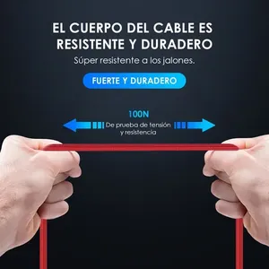 Cable de Carga Rápida 2 en 1 Tipo C V8+ de 2.1 Amperios, 1 Metro de Longitud, Tiempo de Carga de 1 Hora, Color Rojo - Product Image 4