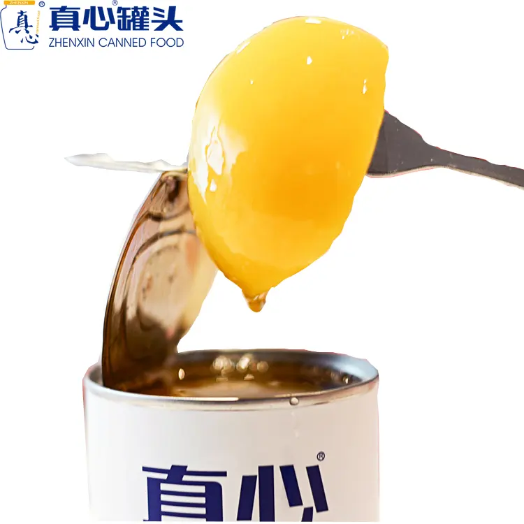 Китайский известный бренд вкусный свежий Zhenxin консервированные желтые персиковые половинки в легком сиропе 425 г