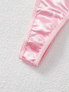 Venta al por mayor de bragas de bikini de seda sintética de cintura baja con lazo grande, sexys y baratas para mujer, ropa interior con espalda en T, lindas bragas para mujer. - Product Image 6