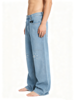 Pantalon large en jean bleu clair déchiré avec strass brillants style Y2K, mode urbaine, pour hommes, vente en gros, logo personnalisé