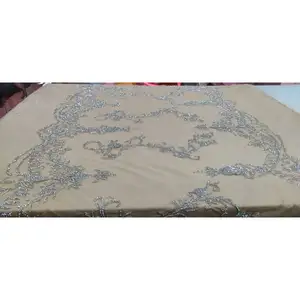 High Quality Wedding Dress Beaded Embroidered Fabrics New Heavy Handmade Beaded Embroidered Cloth Lace Fabric form India