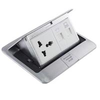 Prise de sol universelle carrée britannique Schuko avec 2 prises CA, ports RJ45 USB-C et USB-A, IP40, en alliage d'aluminium, pour usage intérieur