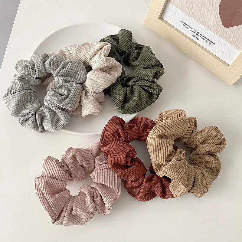 Colore autunno e inverno morbido tessuto a righe lavorato a maglia glutinoso cerchio per capelli intestino crasso 3 pezzi fascia per capelli da ragazza scrunchie solida